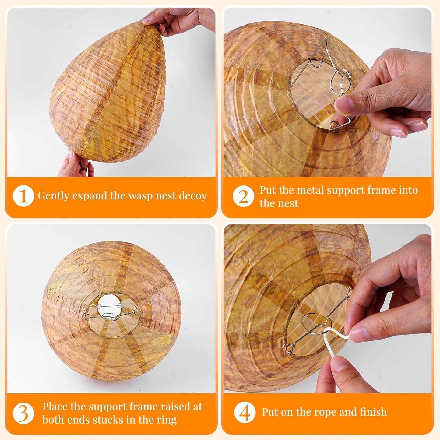 4 Pack Paper Wasp Trap, Fake Wasp Traps Outdoor Hanging | Fake Wasp Nest Stay Away from Wasps Hornets Yellow Jackets
