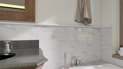 Colamo Luxury 10-Sheet Peel and Stick Backsplash,Self Adhesive Faux Stone 12”x12” White Subway Tile for Kitchen,Glossy Waterproof Carrara Brick Marble Look,Stick on Accent Wall for Bathroom,Bedroom