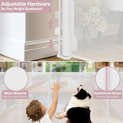 Reinforced 72" Wide Retractable Dog Gate with Support Rods - Prevent Crawling Under Extra Wide Baby Gate Retractable Gate Outdoor, Retractable Pet Gate Long Dog Gate, Mesh Gates for Kids or Pets, Gray