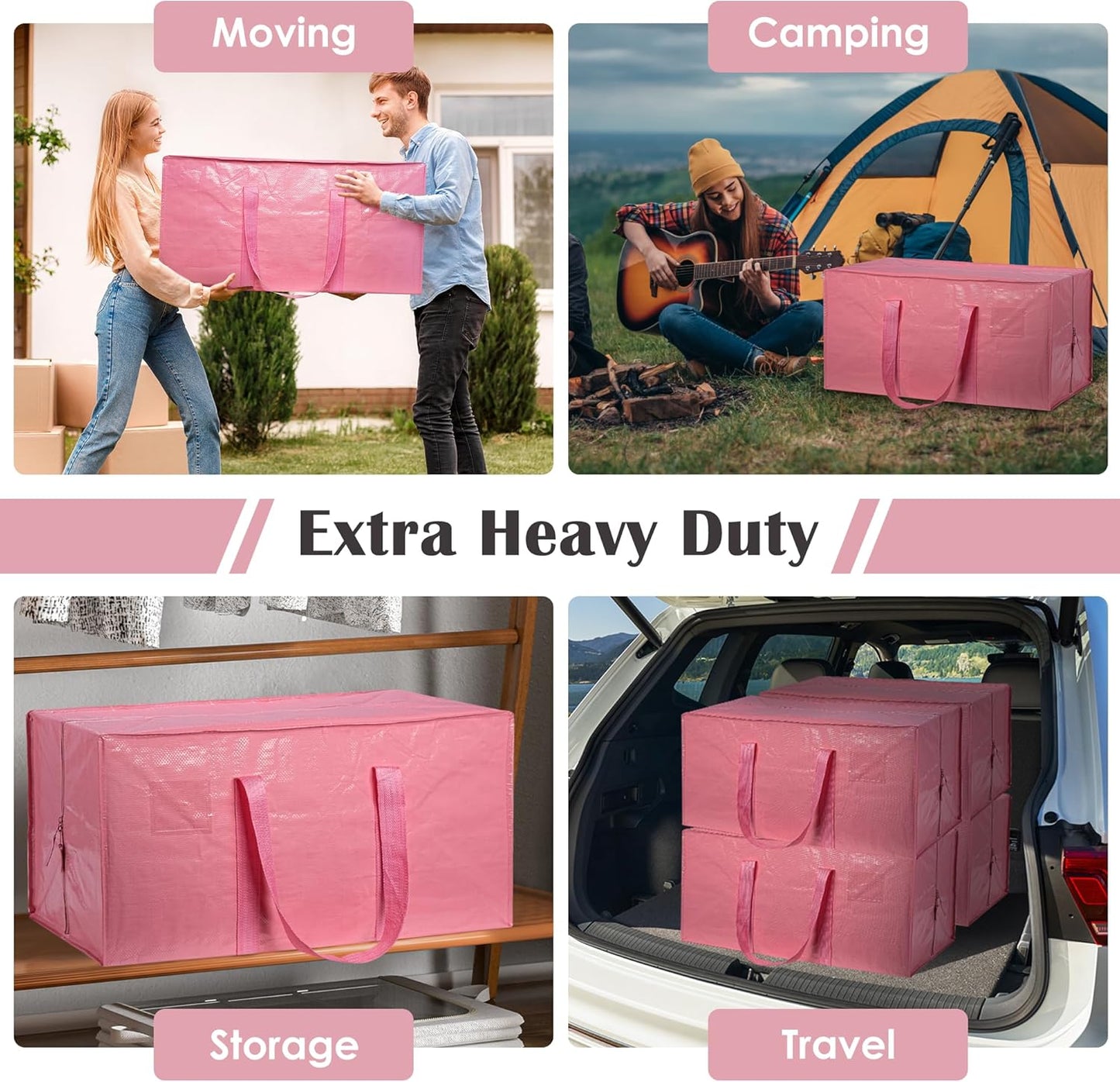 6 Pack Moving Bags Heavy Duty 210GSM with Full-Open Side Zipper, 93L 220lbs Waterproof Foldable Storage Totes for College Dorm Move-In, Moving Boxes Alternative & Home Organization, Blue