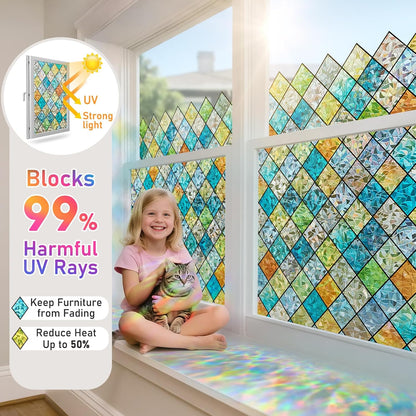 SUNBABY Reeded Glass Window Privacy Film, Frosted Glass Window Film for Bathroom & Front Door, Static Cling Decorative 3D Window Stickers Day and Night Privacy Sun Heat Blocking (17.5 x 78.7 Inch)