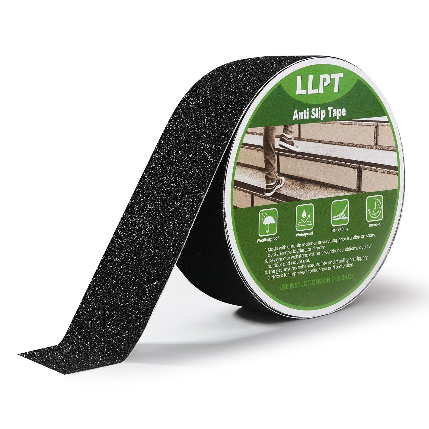LLPT Grip Tape 2" x 16.5 Ft Ft Black Heavy Duty Anti Slip Tape | Waterproof, Deep Diamond Anti-Slip Texture, Strong Adhesion for House Stairs Ladders Bathroom Floor Steps Staircase Tread