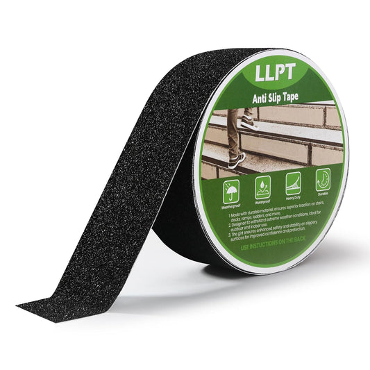 LLPT Grip Tape 2" x 16.5 Ft Ft Black Heavy Duty Anti Slip Tape | Waterproof, Deep Diamond Anti-Slip Texture, Strong Adhesion for House Stairs Ladders Bathroom Floor Steps Staircase Tread