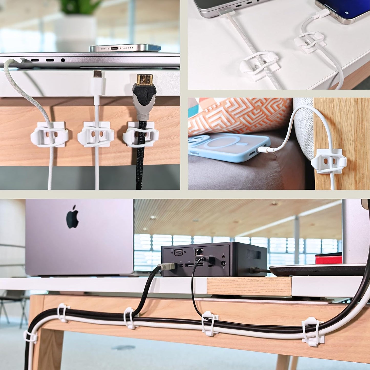 [Made in the UK] 10-Pack Adjustable Elastic Adhesive Cable Clips, Wire Management Holder, Cord Organizer for Home Office, Under Desk, Behind TV, Phone Charger, Laptop, PC, HDMI, USB (Black)