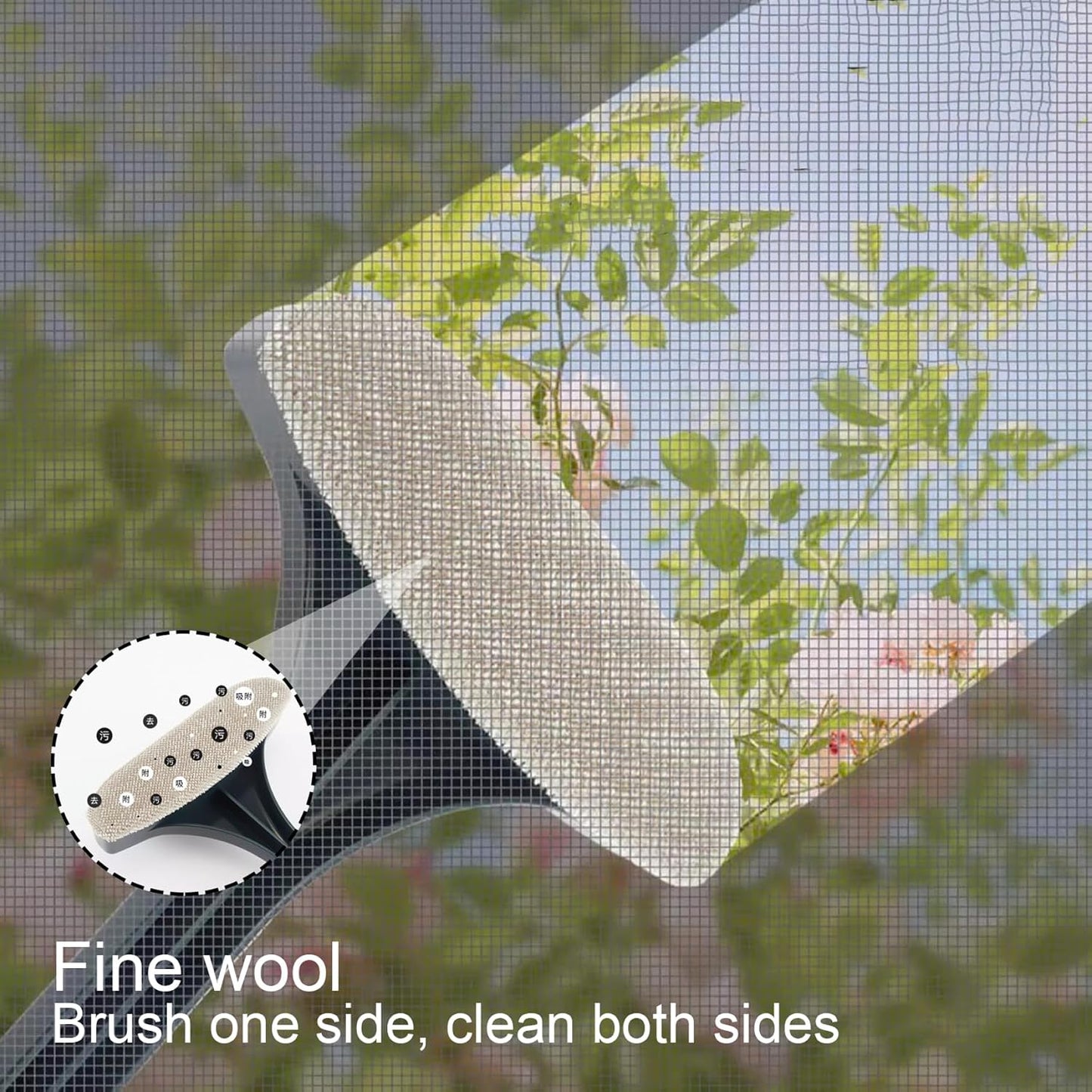 2PCS Window Screen Cleaning Brush, 2 in 1 Double-Sided Mesh Screen Cleaner, Hanging Long Handle Washable Window Cleaner Tool, 18x6.3 inch.