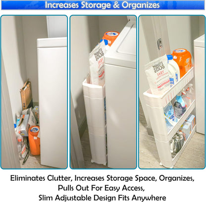 Slim Rolling Storage Cart for Bathroom and Laundry Room Organization - Narrow Space-Saving Mobile Shelving Utility Cart - Versatile Tier Design (White, 4 Tier)