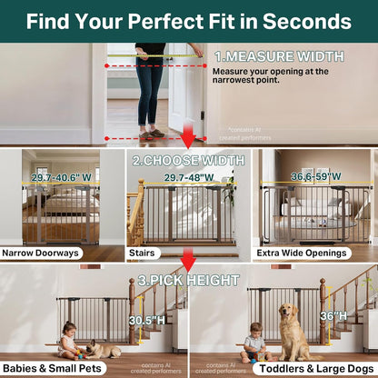 Cumbor 29.7-48" Baby Gate for Stairs, Mom's Choice Awards Winner-Dog Gate for Doorways, Auto Close Safety Pet Gate for Dogs Indoor, Easy Install Pressure Mounted Child Gate with Walk Thru Door, Brown