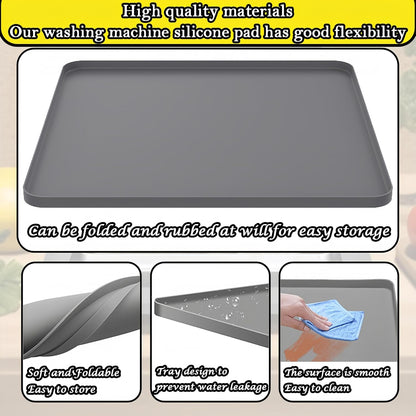 27×27inch Washer Drain Pan Silicone Mat, With Raised Edge Washing Machine Silicone Mat, Multi-function Non Slip, Soft Foldable Portable Waterproof Pad（grey）