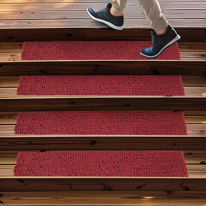 Muddy Mat® Pack of 4 - Soft Chenille Stair Treads Non-Slip Reusable, Super Absorbent Stair Treads for Wooden Steps, Tile & Marble Floor, Easy to Install & Machine Washable - Brown 30'' x 7''