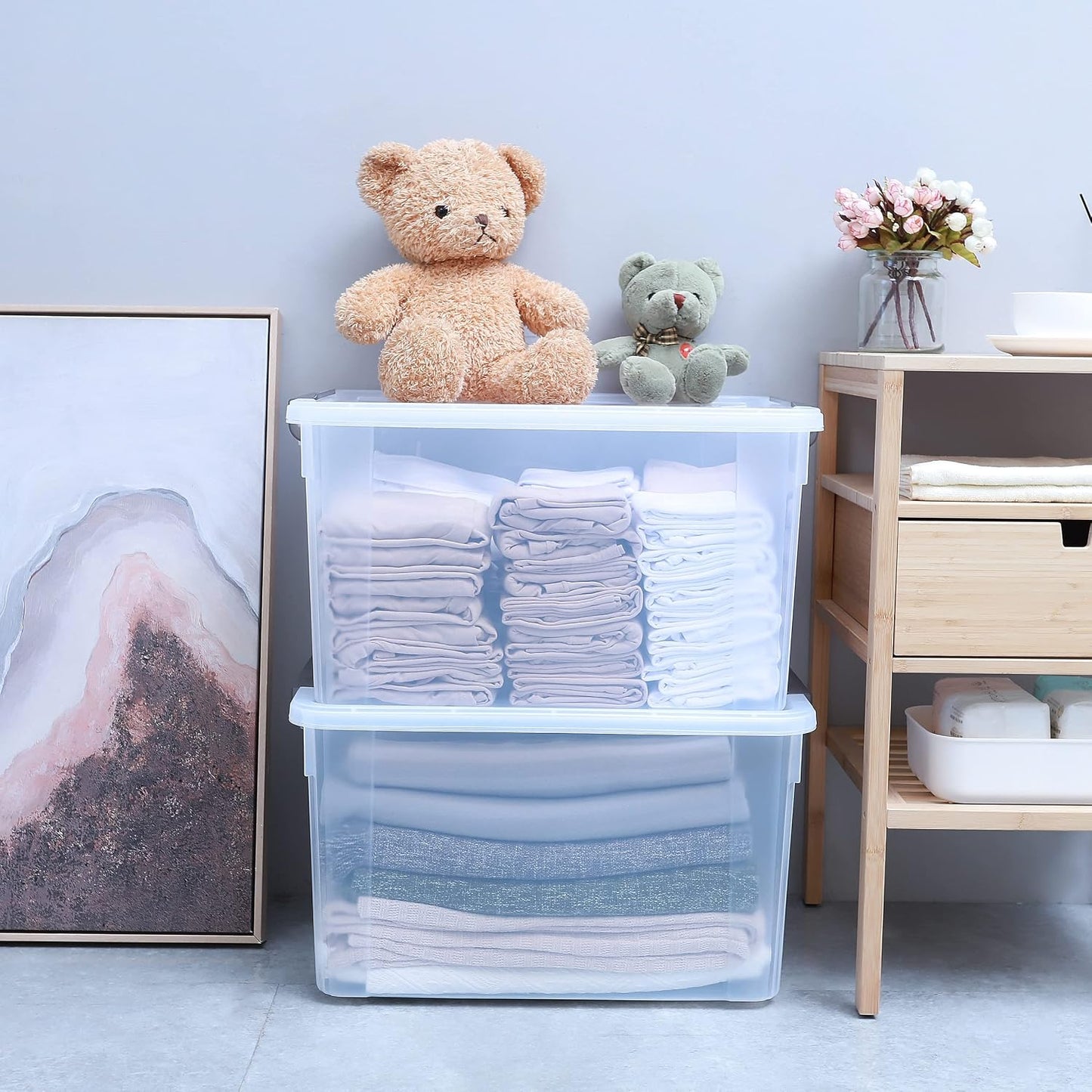 Citylife 57 QT Plastic Storage Bins with Double-Opening Lids, Storage Containers for Organizing, Large Clear Storage Box for Closet, Blankets, 2 Packs