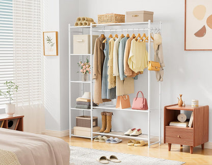 Wardrobe Closet,Portable Clothes Rack with 4 Tiers Shelves,Freestanding Closet Organizers and Storage System with Hanging Rods,Steel Clothing Rack Suitable for Cloakrooms,Bedrooms,Entrances,etc.Black
