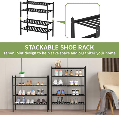 ROMGUAR CRAFT 3 Tier Bamboo Shoe Rack for Closet Free Standing Wood Shoe Shelf Storage Organizer for Entryway Small Space Stackable 27"x11"x20" (Natural)