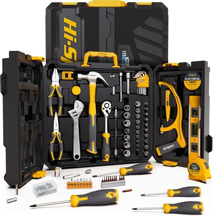 Hi-Spec 57pc Home Garage DIY Tool Kit Set. Complete Beginner Handyman and Home Mechanics Tool Box Set for Auto, Car, Bike and Household Repairs