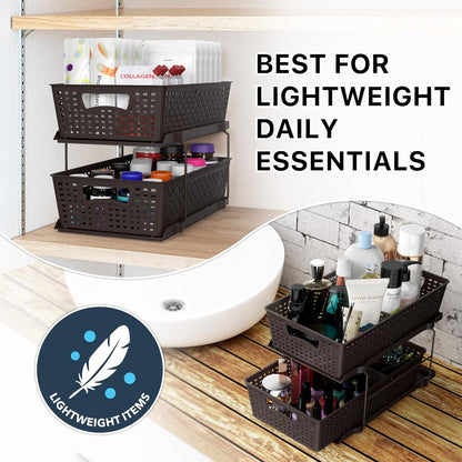 Simple Houseware 2 Tier Bathroom Organizer Tray Pull-Out Sliding Drawer/Under-Sink Storage, Clear