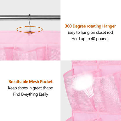 MISSLO 30 Large Pockets Dual Sided Hanging Shoe Organizer for Closet with Rotating Hanger Hanging Shoe Shelves, Grey