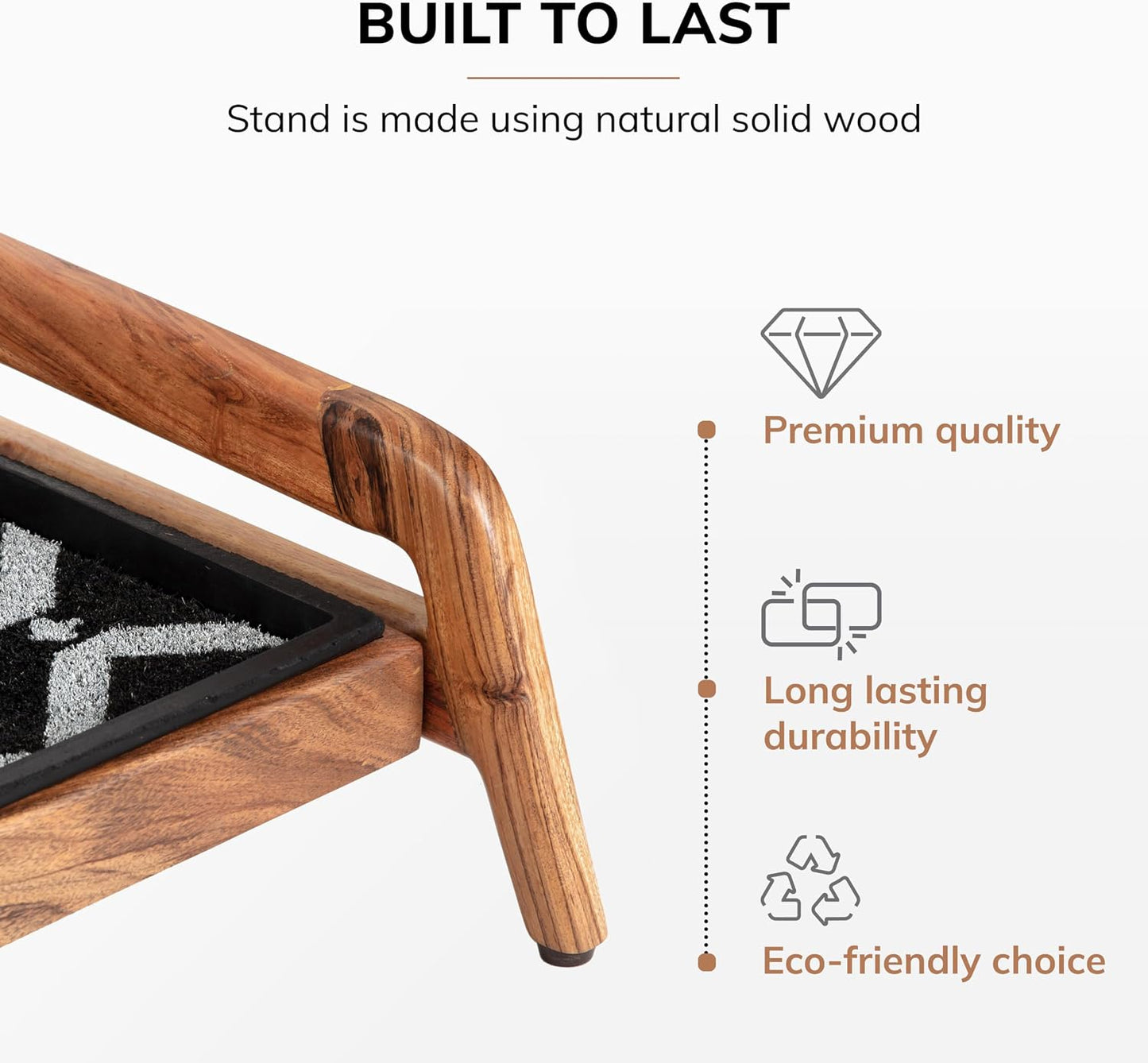 Anji Mountain Heavy Duty Waterproof Wooden Shoe Storage Mat Organizer/Boot Storage Tray Multi Use for Entryway with Coir, Tan Rectangle Embossed Insert, 1 Tier, Fits 2 Pair (26.5" Wide)