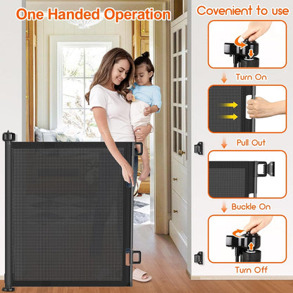 71 inch Retractable Baby Gates, EZIGO Extra Wide Baby Gate for Large Opening Extra Long Mesh Gate for Kids or Pet Dog Gate Child Safety Gate for Stairs Hallways Doorway Indoor Outdoor, Gray