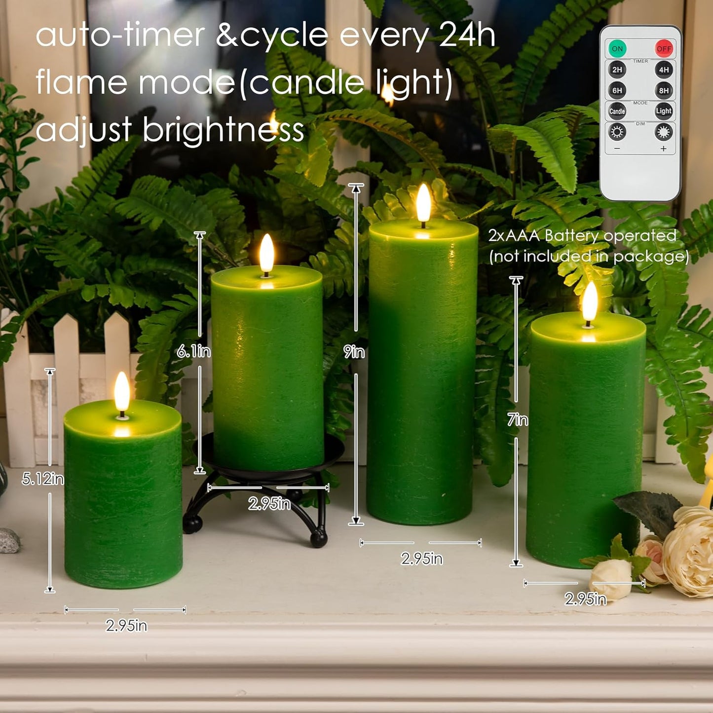LUSHARBOR Flameless Candles, 4 Pack Battery Operated Candles with Remote, Real Wax LED Fake Candles with Timer Flickering for Christmas Wedding Home Party D3 H 5" 6" 7" 9" White