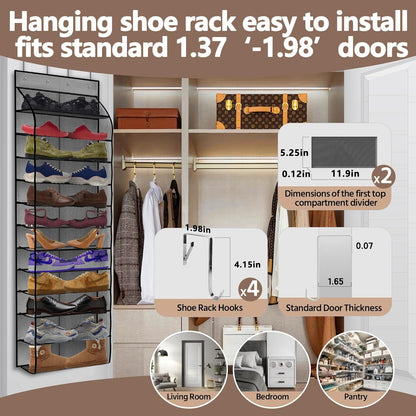 PAULONE 12 Pocket Over the Door Shoe Organizer,Reusable Breathable Large Mesh Bag Men's & Women's Sneaker Organizer,Shoe Organizer for Kids,Hanging Shoe Storage Hanging Bag (White)