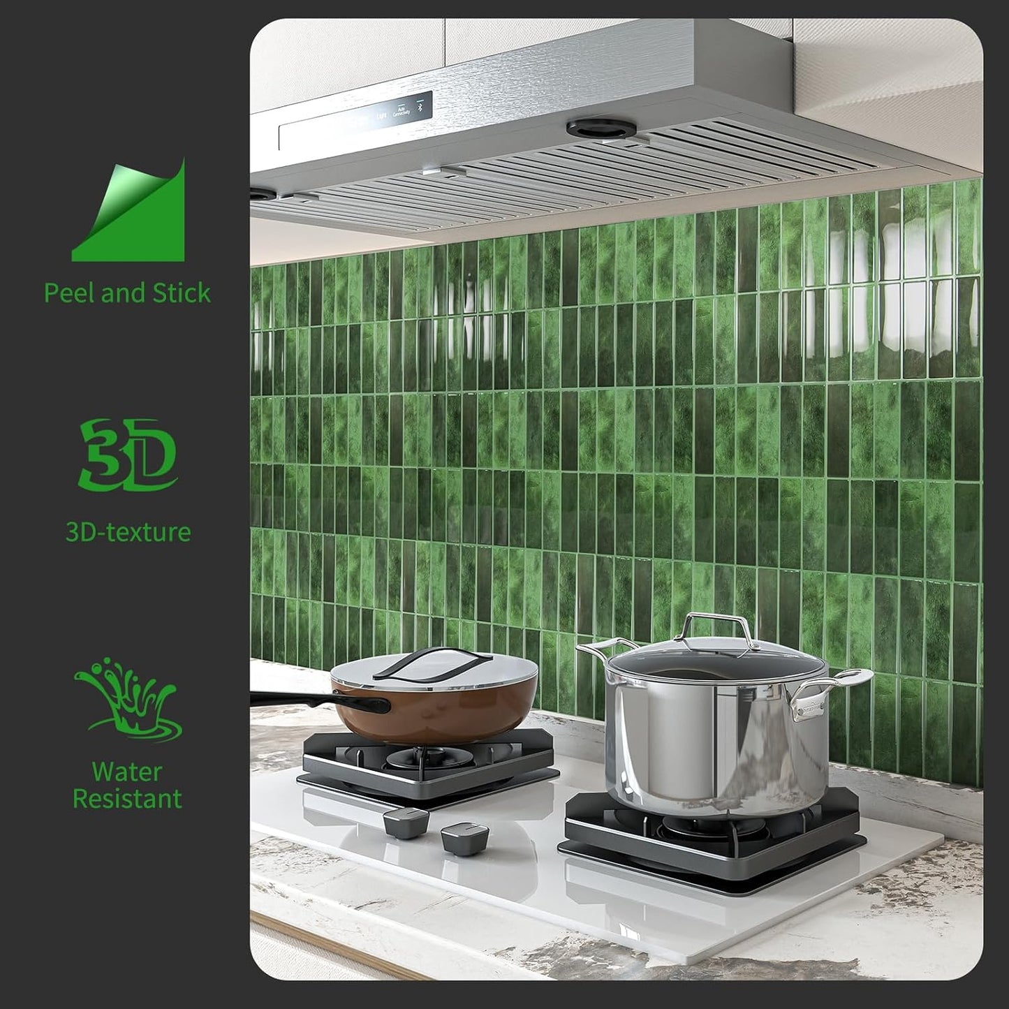 LONGKING Marble Peel and Stick Backsplash for Kitchen, 3D Adhesive Tile Backsplash for Kitchen, Bathroom, Wall Tile, 10 Sheets, 12" x 12"