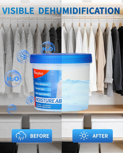 Vacplus Refillable Moisture Absorbers for Closet - Fast-Acting Crystal Dehumidifier for Bathroom, RV & Basement, 10.5 oz Humidity Absorber, 6 Pack, Fragrance Free