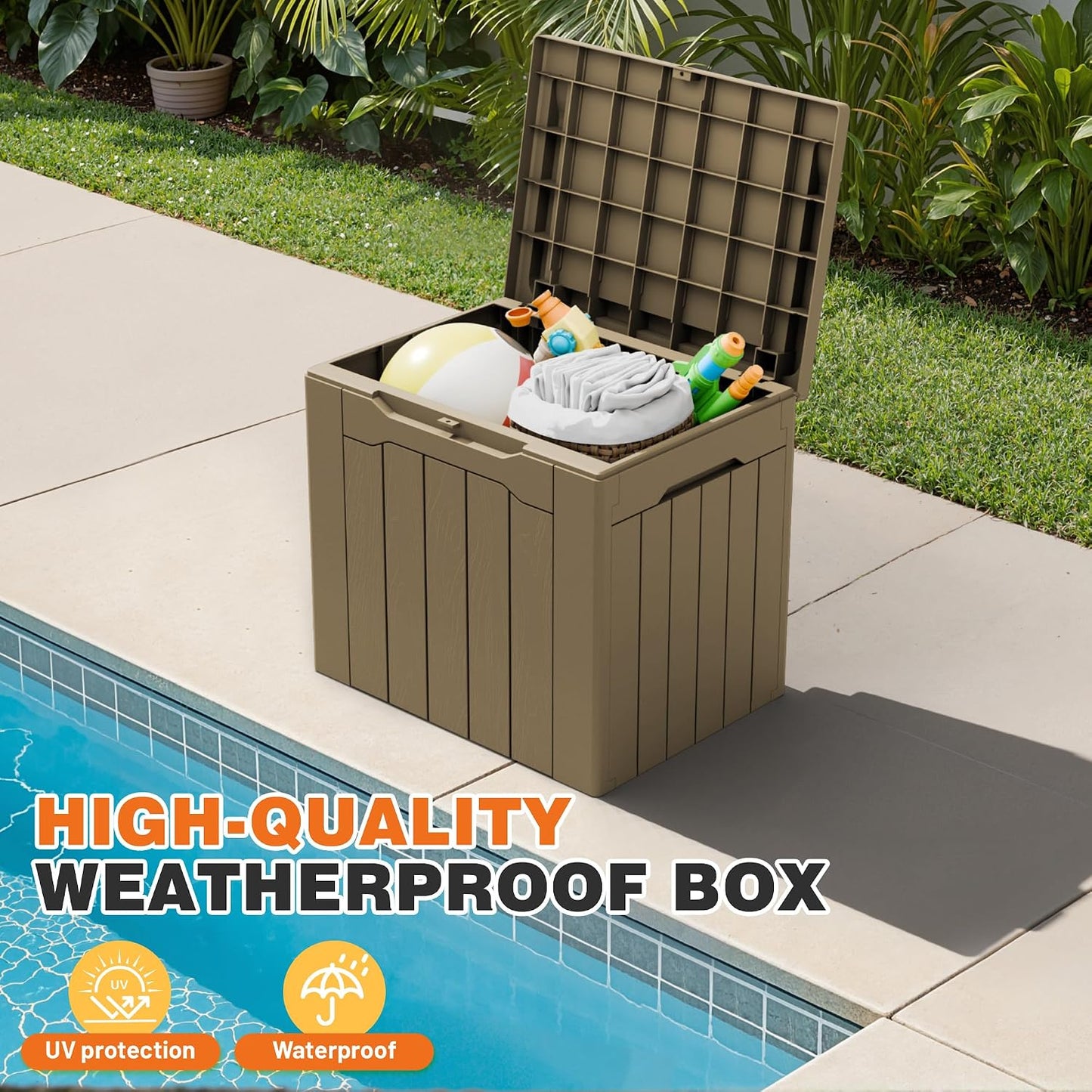 32 Gallon Deck Box Outdoor Indoor Waterproof Storage Box for Patio Furniture, Pool Accessories, Garden Tools, and Cushion Storage, Black