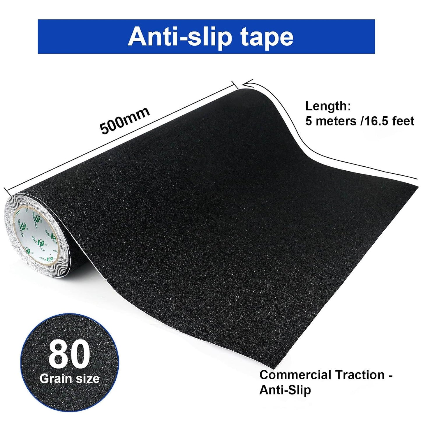 BOMEI PACK Black Anti Slip Tape, 4 Inch x 33 Foot Non-Slip Traction Grip Tape for Stairs, Waterproof Stair Treads Grip Non Slip, Non Skid Tape for Steps, Outdoor Black Grip Tape