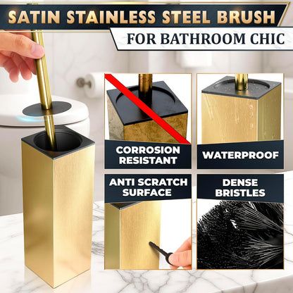Black Toilet Brush and Holder Set - Slim Matte Design that Fits Anywhere - Stainless Steel Toilet Bowl Brush and Holder with 2 Rounded Corners, Replaceable Head, Removable Inner Bowl & Splash Guard
