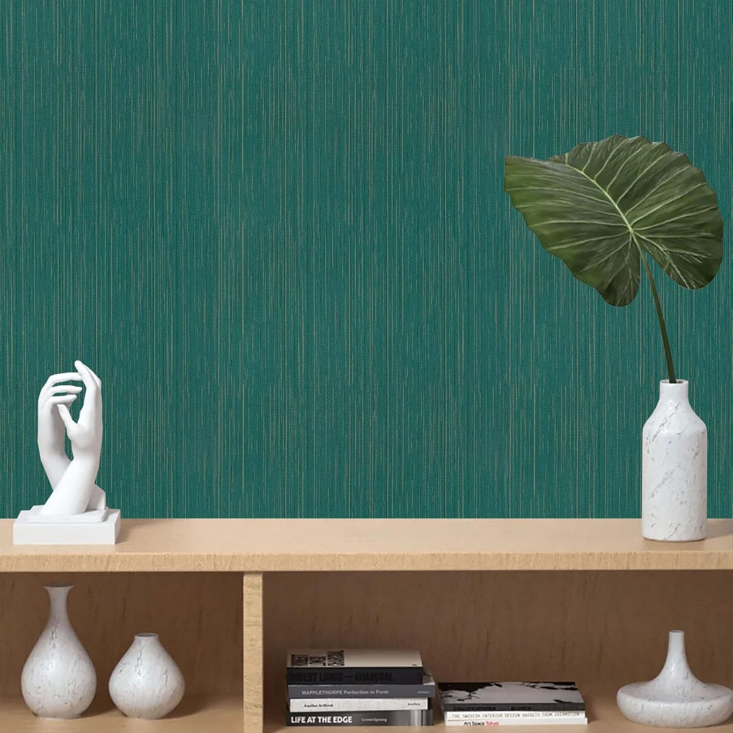 Light Blue Peel and Stick Grasscloth Texture Wallpaper 15.7"x120" Vintage Wallpaper Removable Waterproof
