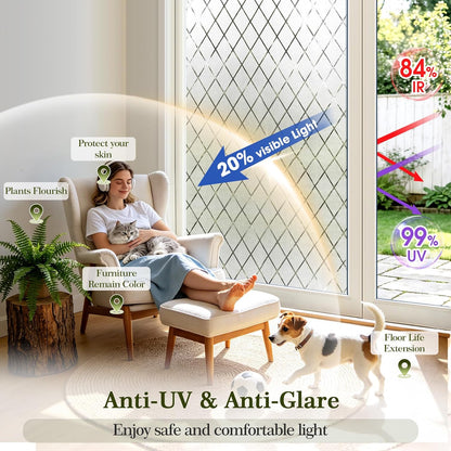 Privacy Window Film Day & Night, Static Cling Frosted Glass Window Film, 99% UV Blocking, No Glue Removable Window Covering for Bathroom Bedroom Kitchen Office (17.5 x 78.7 in)