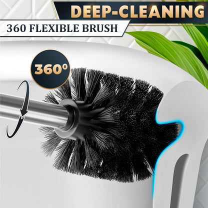 Black Toilet Brush and Holder Set - Slim Matte Design that Fits Anywhere - Stainless Steel Toilet Bowl Brush and Holder with 2 Rounded Corners, Replaceable Head, Removable Inner Bowl & Splash Guard