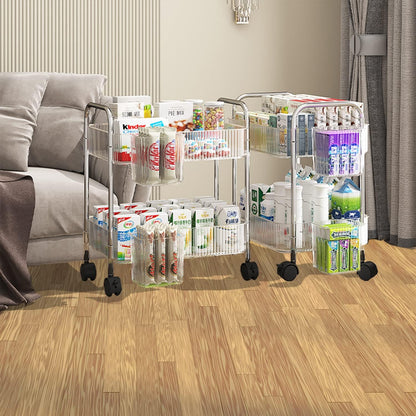 2-Tier Utility Rolling Cart Storage Sofa Side Table with Wheels, Mobile Trolley Organizer with for Office Home Kitchen Organization, Cream White