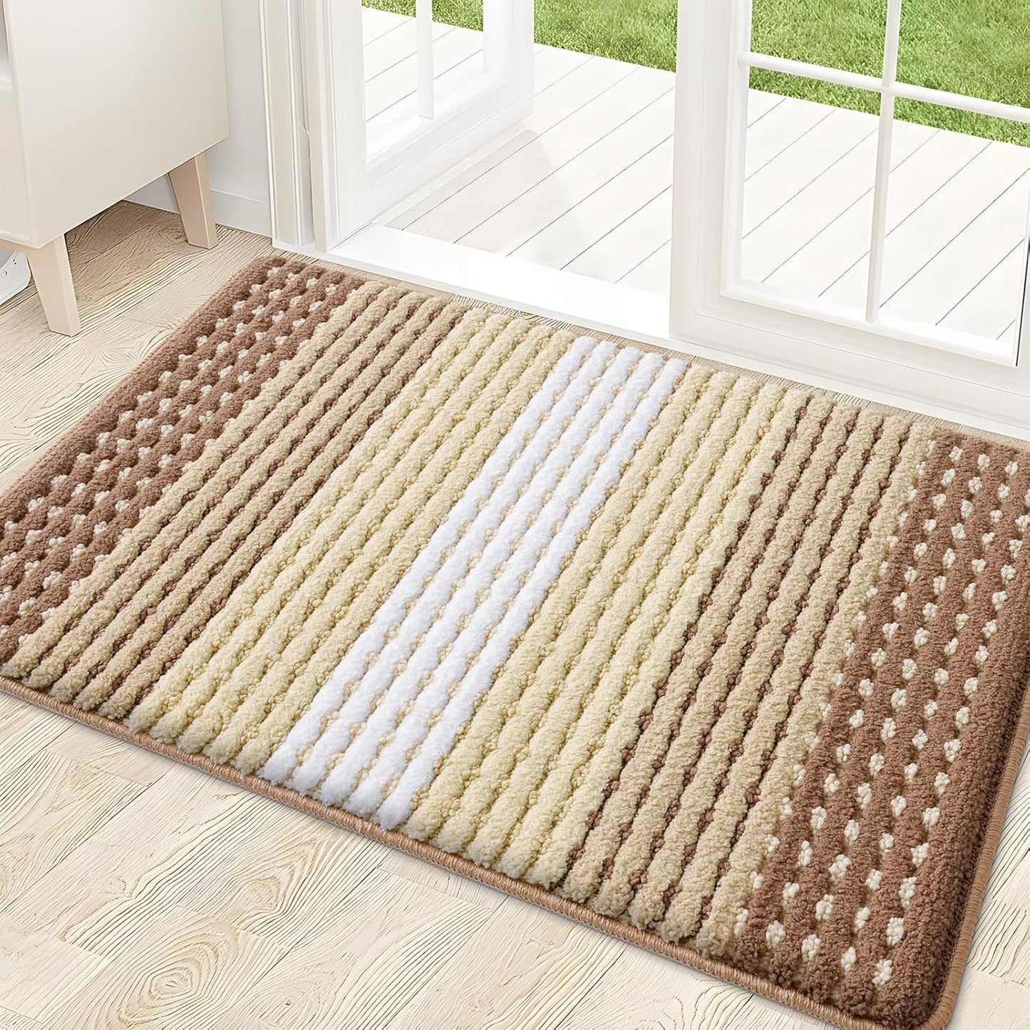 Kitinjoy Indoor Outdoor Door Mat, 32x20 Non-Slip Absorbent Dirt Trapper, Low-Profile Washable Inside Entrance Front Floor Mat, Sturdy Soft Entry Doormats for Entryway, Grey