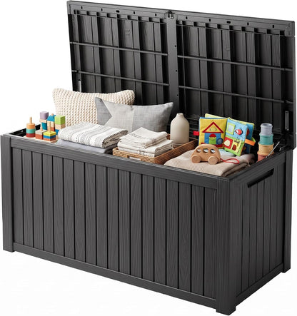 320 Gallon Outdoor Storage Box, Extra Large Waterproof Resin Deck Box with Lockable Lid Storage Bin for Patio Furniture Cushion, Garden Tools, Pool Accessories, UV-Resistant Outside, Black