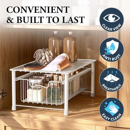 Simple Houseware Stackable 2 Tier Sliding Basket Organizer Drawer, Chrome
