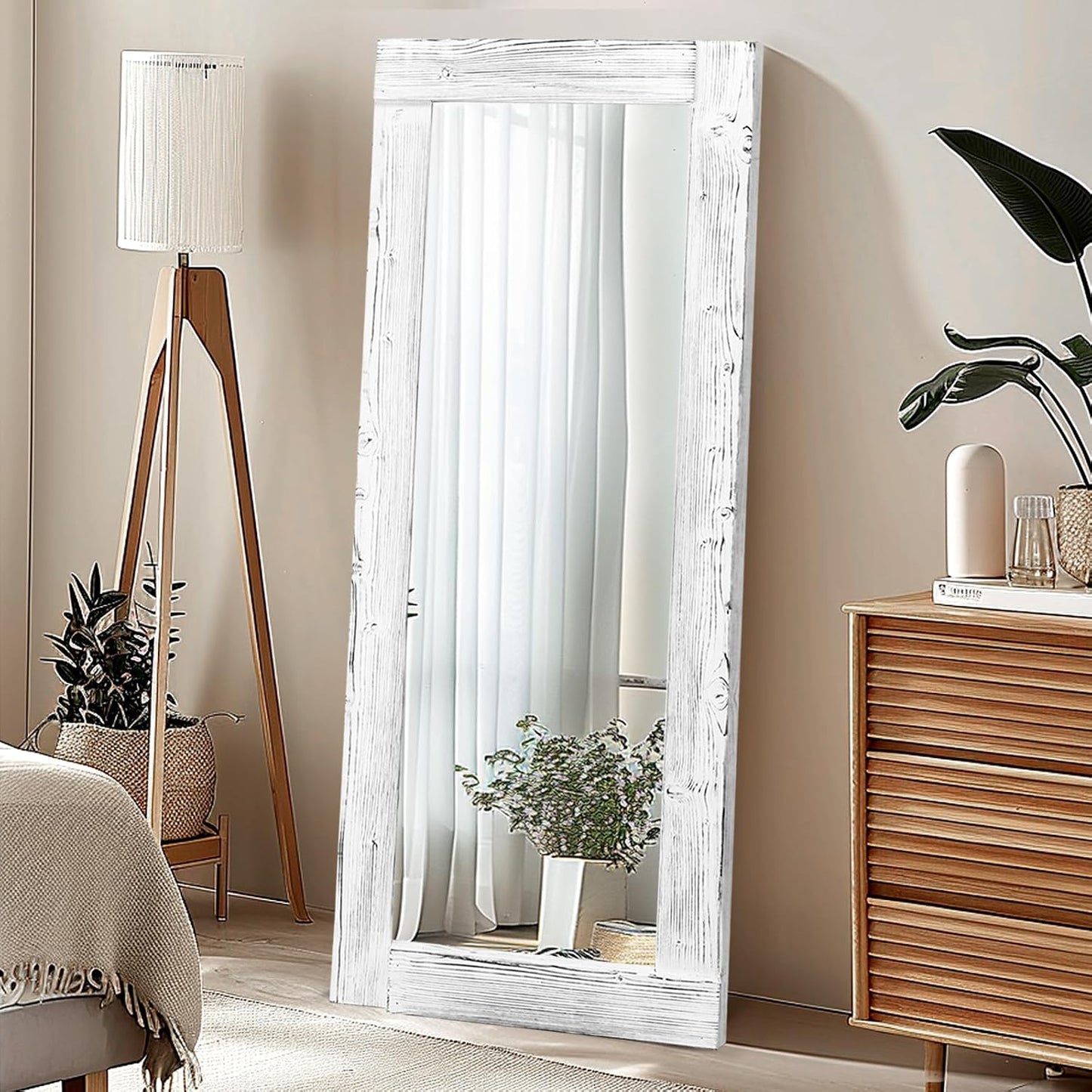 Solid Wood Full Length Mirror - 65"x22" Arched Floor Mirror, Free Standing & Wall Mounted - Elegant Design for Bedroom, Dressing Room, Hallway, Brown