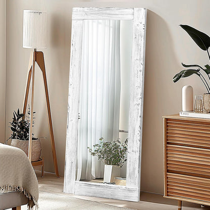 Solid Wood Full Length Mirror - 65"x22" Arched Floor Mirror, Free Standing & Wall Mounted - Elegant Design for Bedroom, Dressing Room, Hallway, Brown