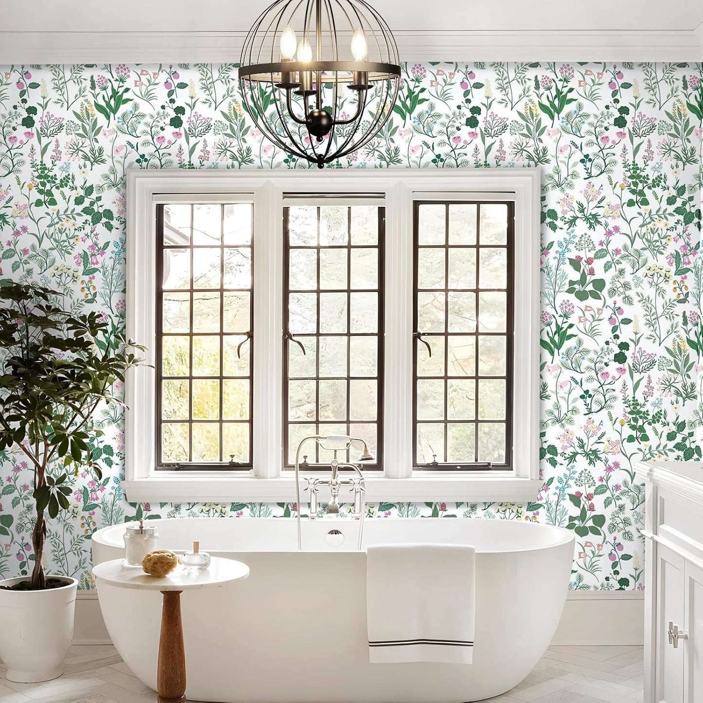 Dimoon 17.3''x78.7'' Vintage Peel and Stick Wallpaper Boho Beige Neutral Contact Paper White Floral Bird Wallpaper Removable Botanical Renter Friendly Modern Wall Paper Bedroom Bathroom Vinyl Roll