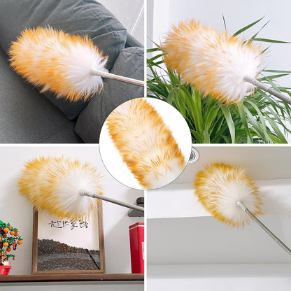 Extendable Lambswool Duster 29-110 Inch,Anti-Static Flexible Head, Stainless Steel Pole for Cleaning High Ceiling,Fan,Furniture,Roof Dusting