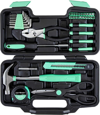 CARTMAN 39-Piece Household Tool Set, Orange Hand Kit With Storage Case | Complete assortment for home repairs, DIY projects, furniture setup, crafting, and daily household fixes in toolbox.