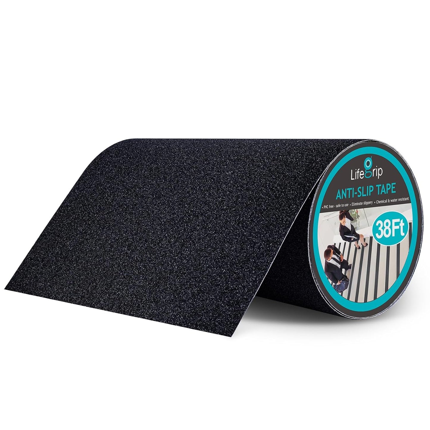 Lifegrip Anti Slip Tape, 4 Inch x 15 Foot Non-Slip Traction Grip Tape for Stairs, Waterproof Stair Treads Grip Non Slip, Non Skid Tape for Steps, Outdoor Black Grip Tape (4" X 15')