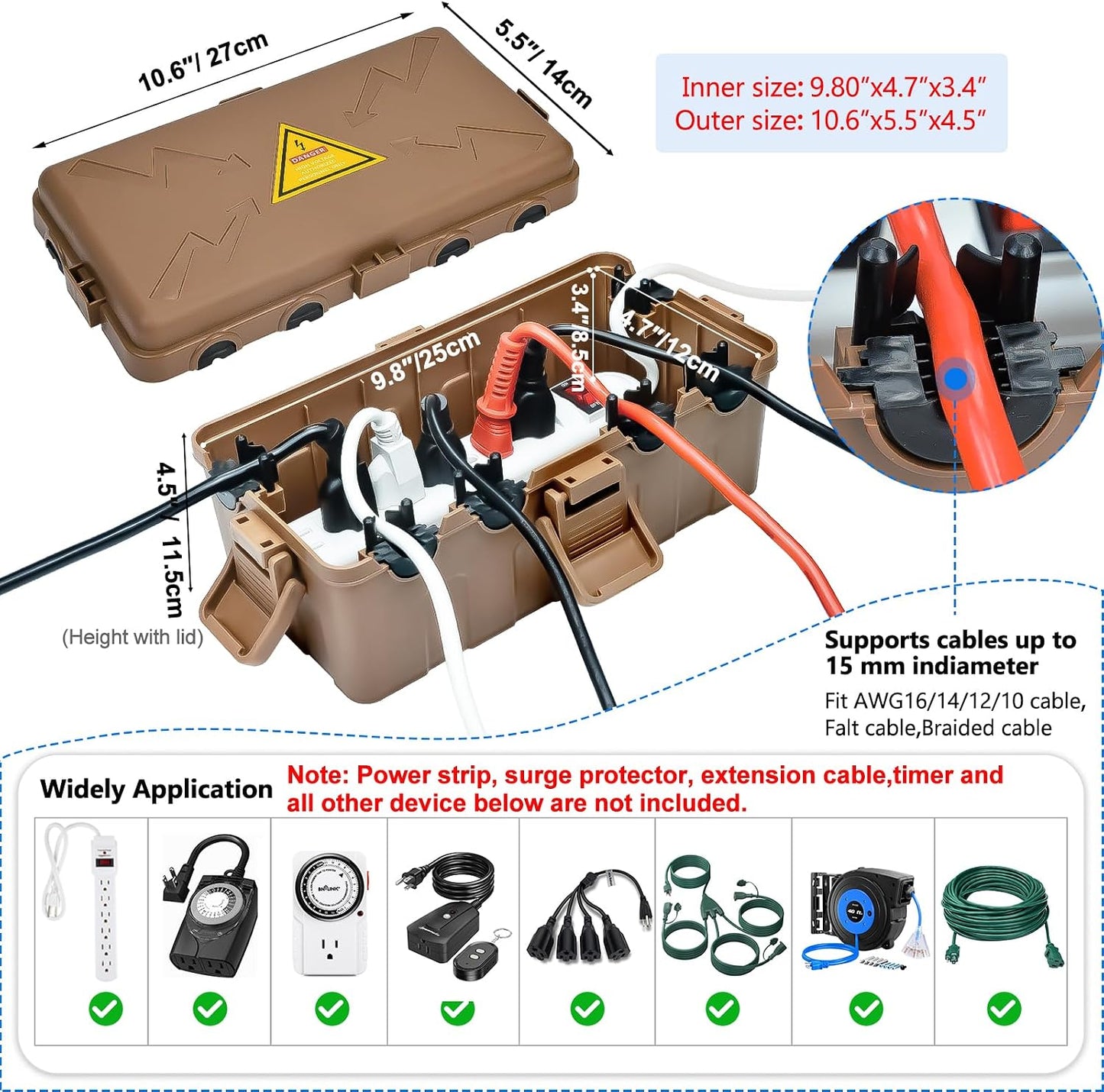 Hrensaw Large Outdoor Electrical Box(12.5x8.5x5inch),IP54 Waterproof Outdoor Outlet Covers,Weatherproof Extension Cord Covers Protect Outlet,Plug,Timer,Power Strip,Holiday Light,Green