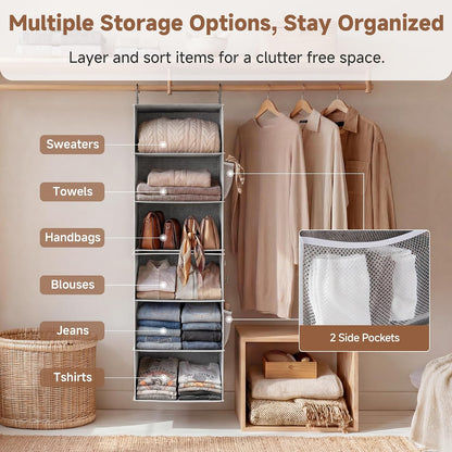 StorageWorks 6-Shelf Closet Organizers, Two 3-Shelf Separable Hanging Shelves for Closet, 12 1⁄2" D x 12 1⁄2" W x 47 ¼" H, Mixing of Beige, White & Ivory