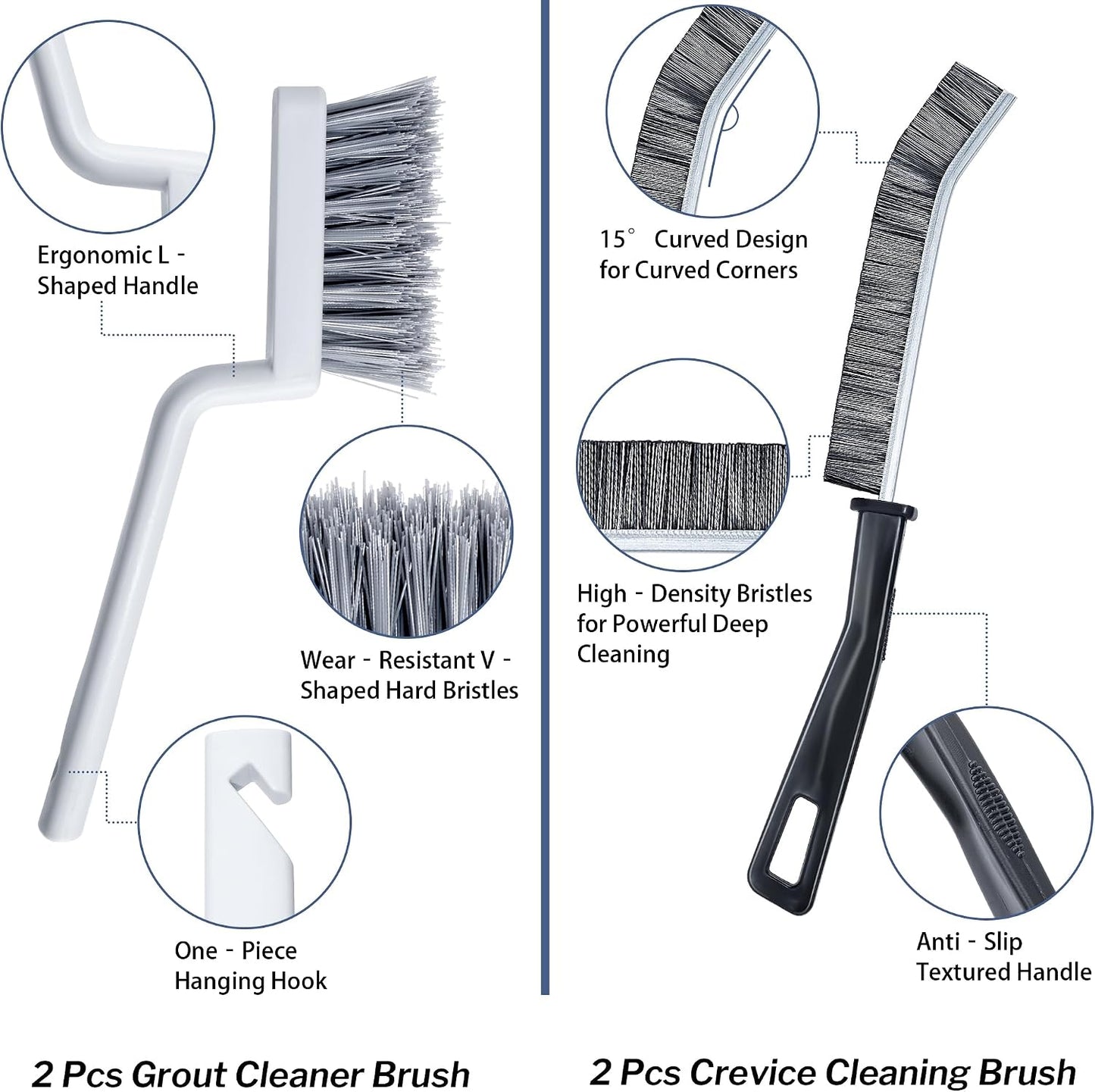SIMPOR 4Pcs Grout Cleaner Brush Set, V Shape Grout Brush & Crevice Cleaning Brush, Stiff Tile Brush for Bathroom Kitchen Shower Floor Window Grout Cleaning Brush Gap Cleaning