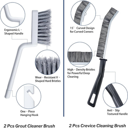 SIMPOR 4Pcs Grout Cleaner Brush Set, V Shape Grout Brush & Crevice Cleaning Brush, Stiff Tile Brush for Bathroom Kitchen Shower Floor Window Grout Cleaning Brush Gap Cleaning