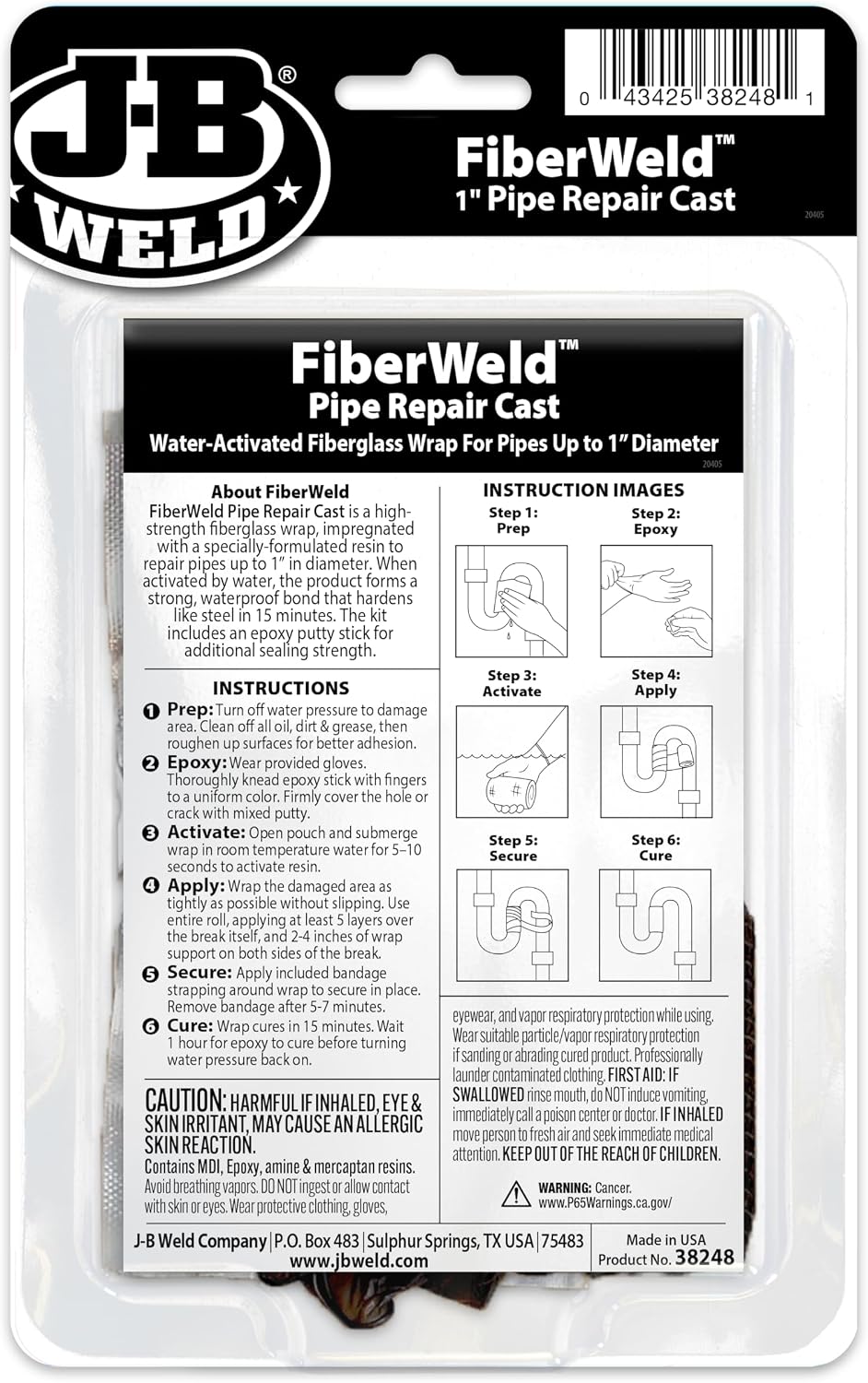 J-B Weld FiberWeld 2” Pipe Repair Cast 2x60 Inch - High Strength Adhesive Fiberglass Wrap - White (38260)
