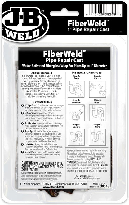 J-B Weld FiberWeld 2” Pipe Repair Cast 2x60 Inch - High Strength Adhesive Fiberglass Wrap - White (38260)