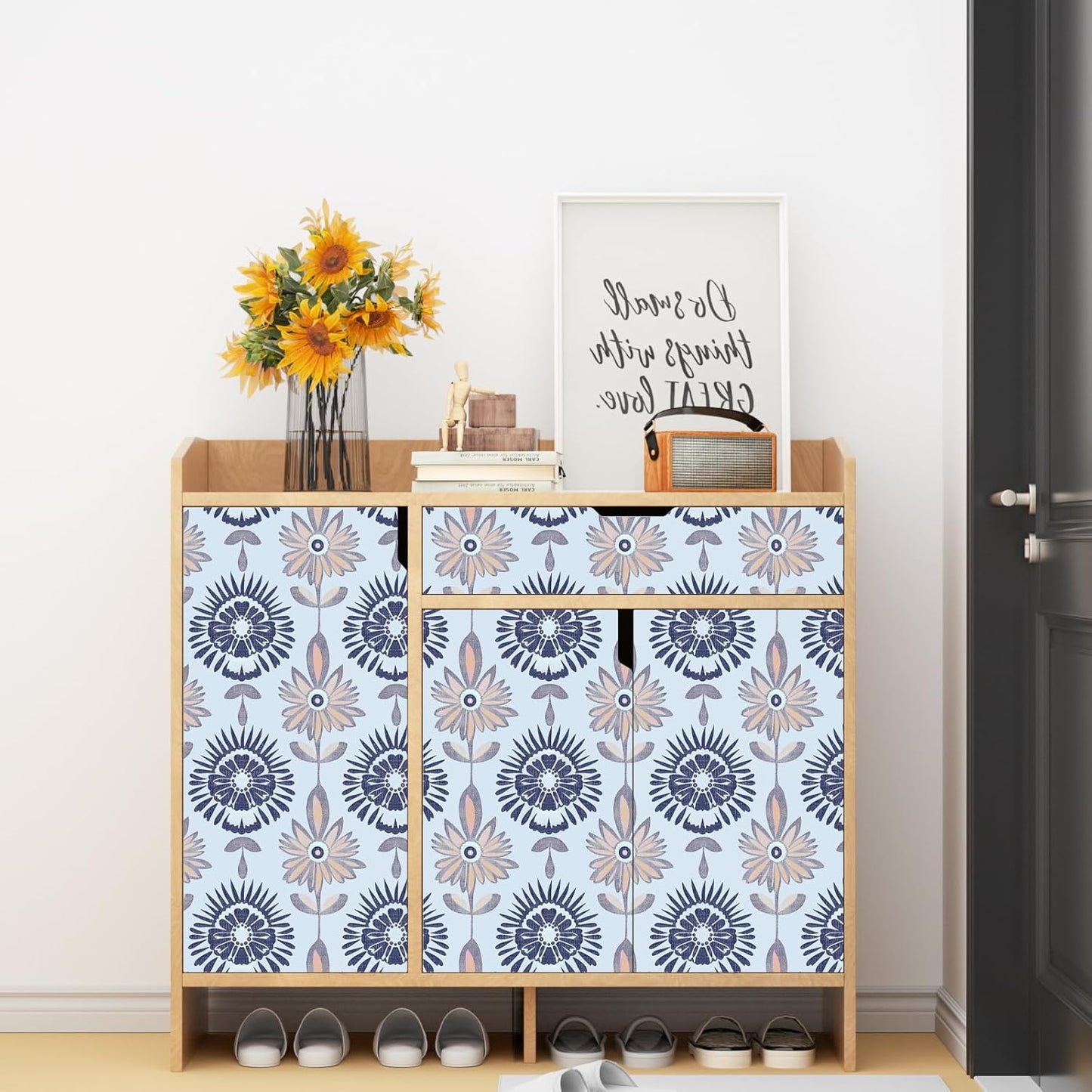 BOKEBEVE Leaves Contact Paper Floral Wallpaper Stick and Peel Boho Damask Wall Paper for Liner Drawer Cabinet Backsplash Renter Friendly Waterproof 17.5 x 118In
