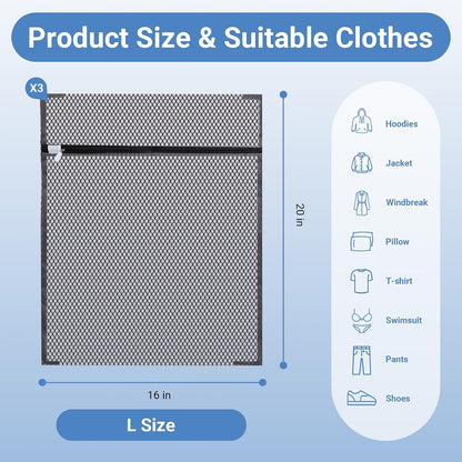 6Pcs Organic Cotton Mesh Laundry Bags for Delicates, Durable Mesh Wash Bags, Sturdy Zipper Laundry Bag for Underwear, Clothes, Shoes, Socks, (3 Large, 3 Medium)