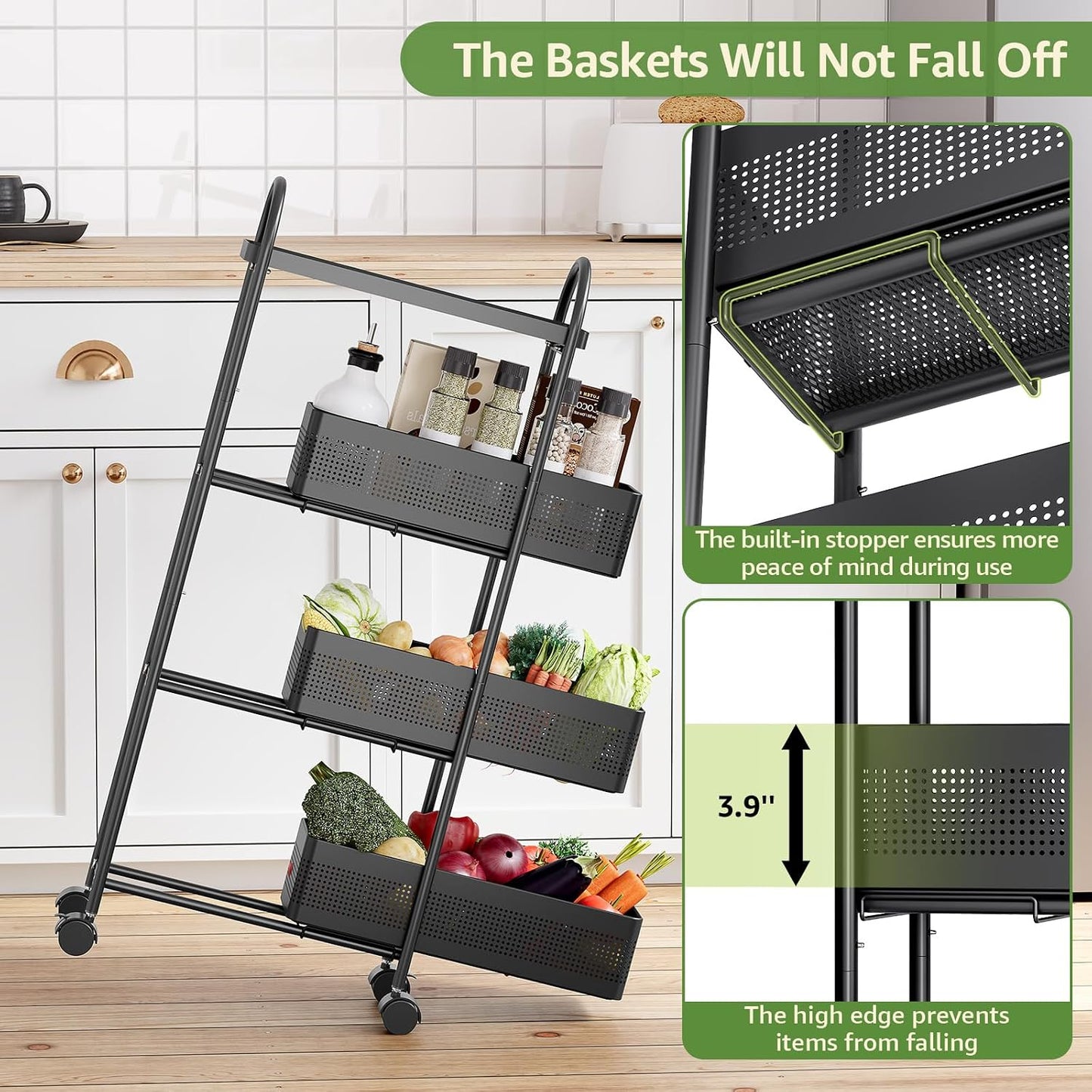 KINGRACK Slim Storage Cart with Drawer, 5-Tier Rolling Utility Cart on Wheels, Narrow Metal Cart for Space Save, Easy Assembly for Kitchen Cart, Craft Cart, Laundry, Bathroom, Nursery Organizer